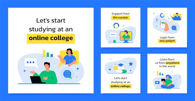 Flat design online college instagram posts