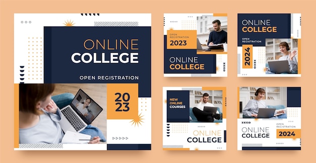 Vector flat design online college instagram posts