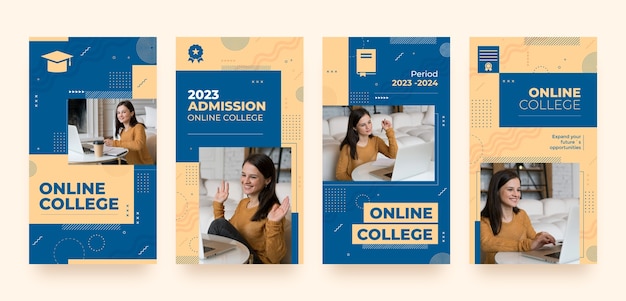 Storie di instagram del college online di design piatto