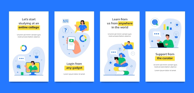 Flat design online college instagram stories