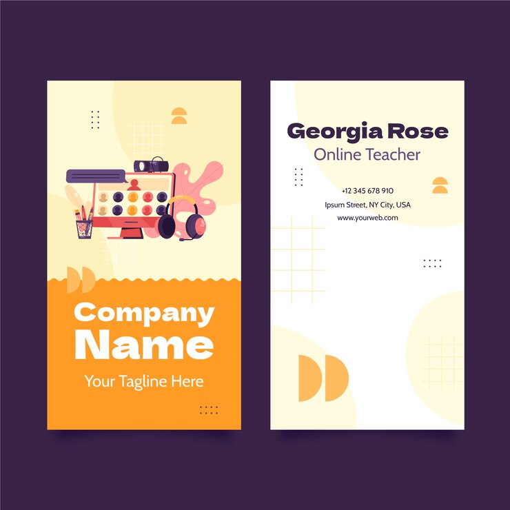Vector flat design online college  vertical business card
