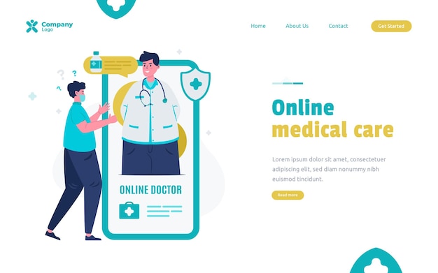 Flat design online doctor medical care concept