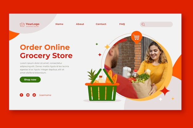 Vector flat design online grocery store landing page