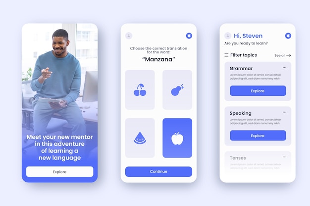 Template di app di apprendimento online di design piatto