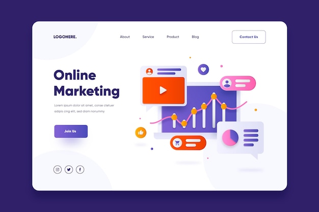 Vector flat design online marketing landing page