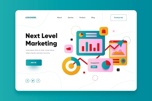 Flat design online marketing landing page