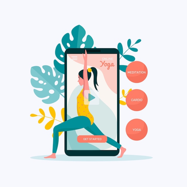 Vector flat design online yoga class concept illustration