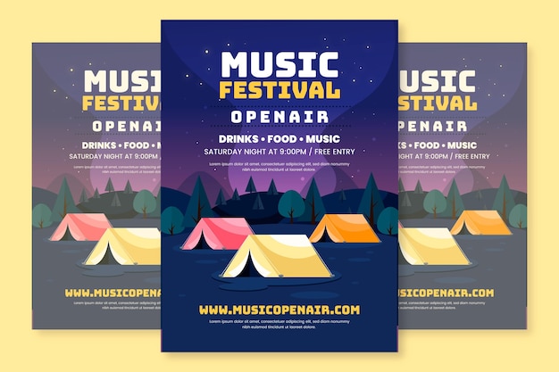 Vettore modello di manifesto del festival di musica all'aperto design piatto