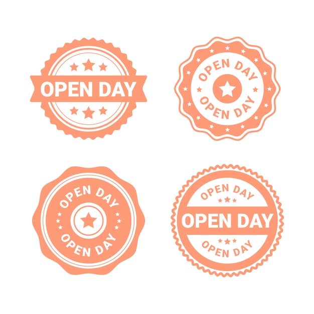 Vettore collezione di badge open day design piatto