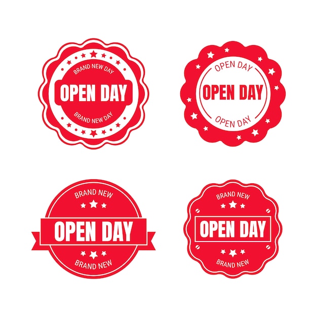 Vettore set di badge open day design piatto