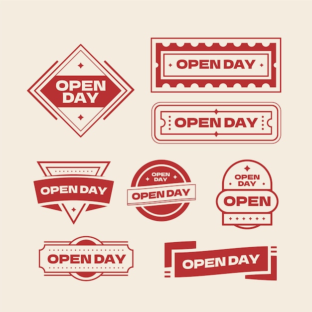 Vettore set di badge open day design piatto