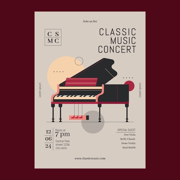 Vector flat design  orchestra concert poster template