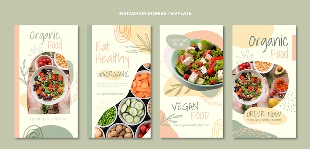 Vettore storie di instagram di cibo biologico dal design piatto