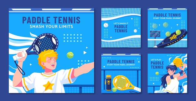 Vettore post su instagram di paddle tennis di design piatto