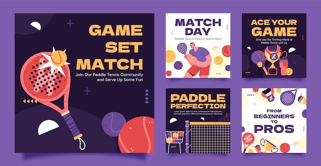 Flat design paddle tennis instagram posts