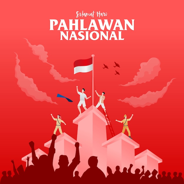 Flat design Pahlawan heroes day illustration