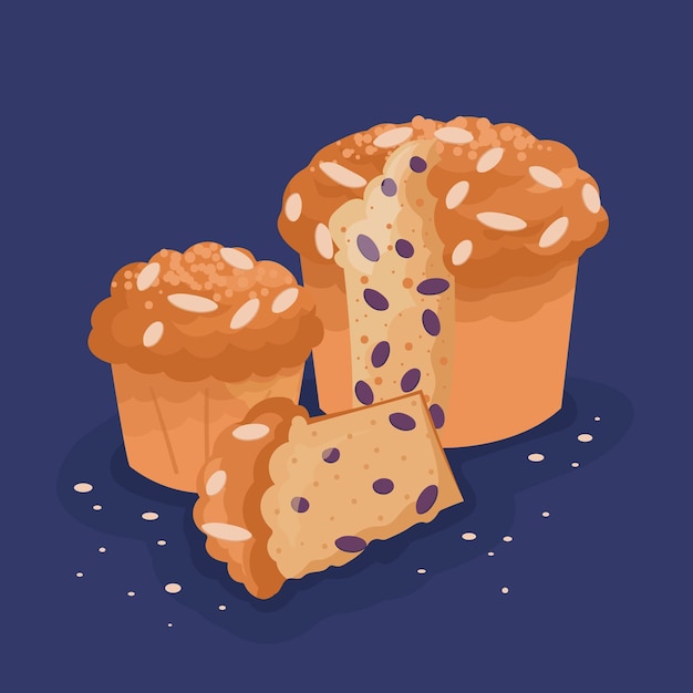 벡터 평면 디자인 panettone 개념