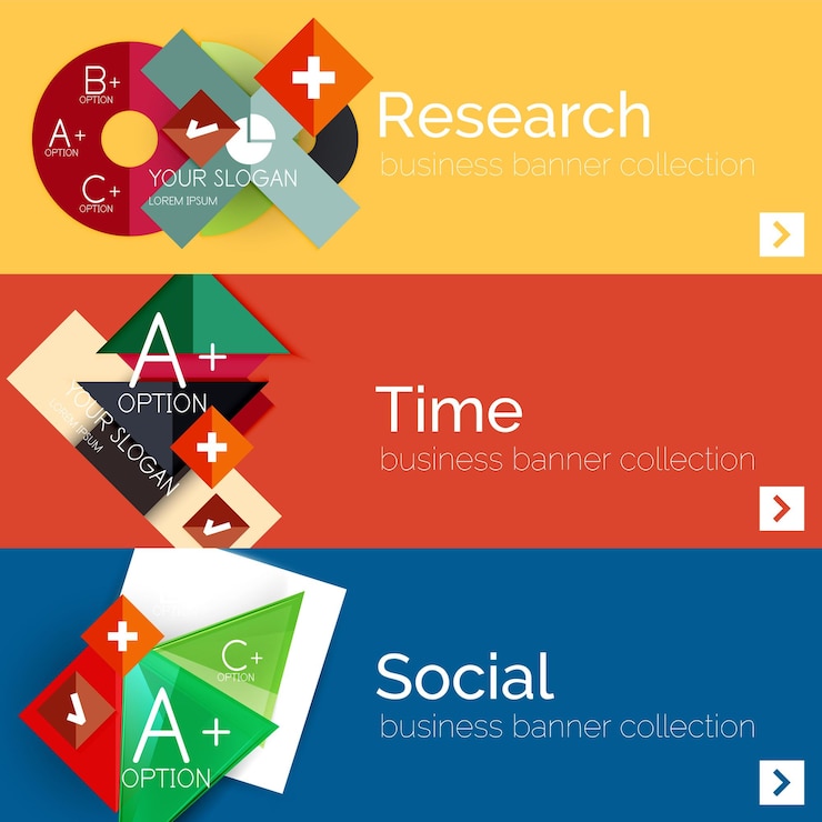 Vector flat design paper infographic banner set