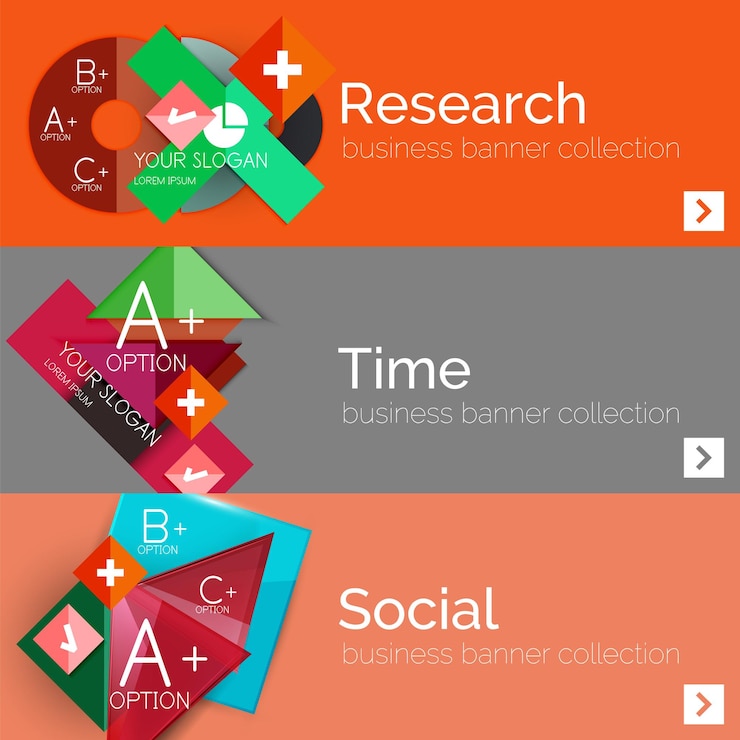 Vector flat design paper infographic banner set