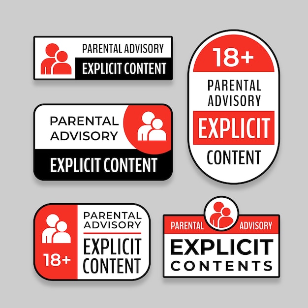 Vector flat design parental advisory label set