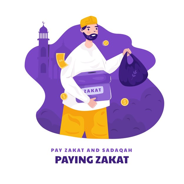 평면 디자인 지불 Zakat 또는 Sadaqah 라마단 개념