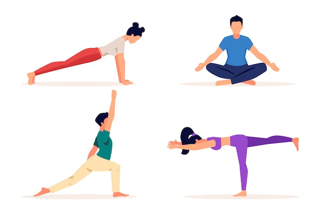 Vector flat design people doing yoga