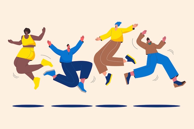 Vector flat design people jumping together