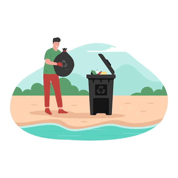 Flat design of people throw garbage in the trash