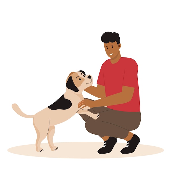 Vector flat design of people with dogs