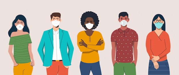 Flat design people with mask