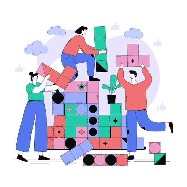 Vector flat design people working together illustrated