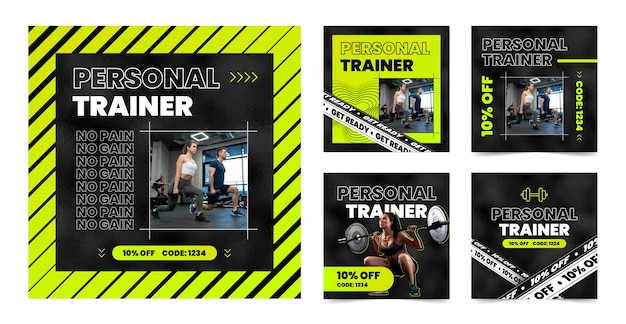 Post di instagram di personal trainer dal design piatto