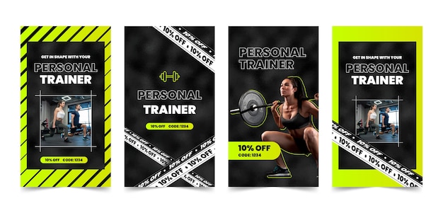 Vector flat design personal trainer instagram stories