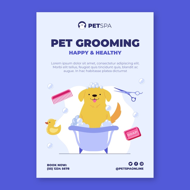 Vector flat design pet grooming template