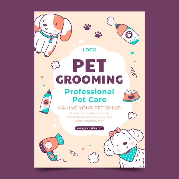 Vector flat design pet grooming template