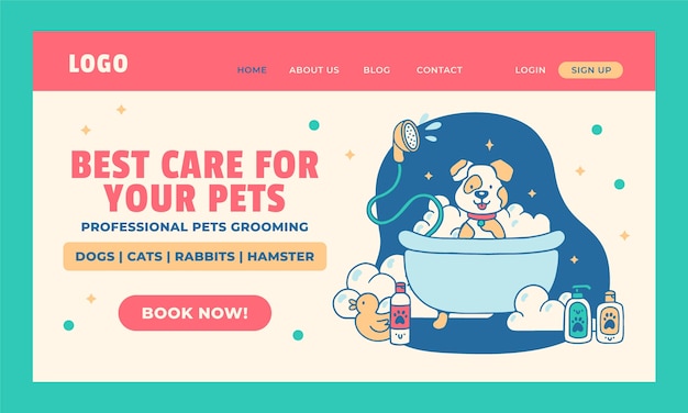 Flat design pet grooming template