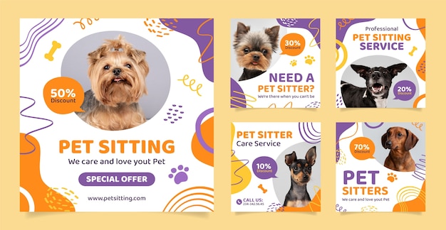 Vector flat design pet sitting instagram posts