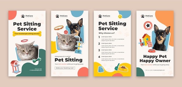 Vector flat design pet sitting instagram stories