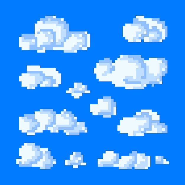 Flat design pixel art cloud illustration