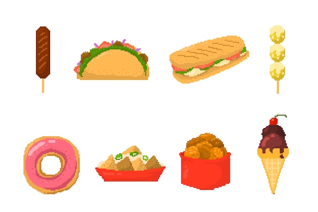 Flat design pixel art food illustration