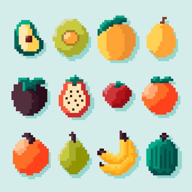 Vettore illustrazione di cibo pixel art design piatto