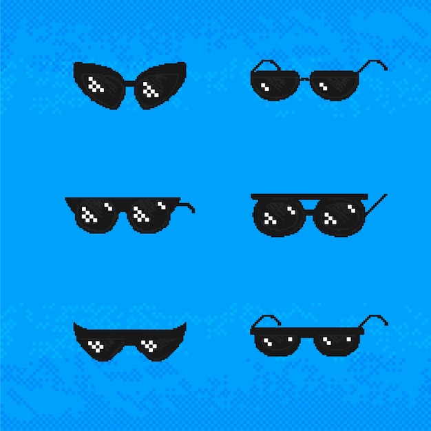 Vector flat design pixel art thug life sunglasses illustration