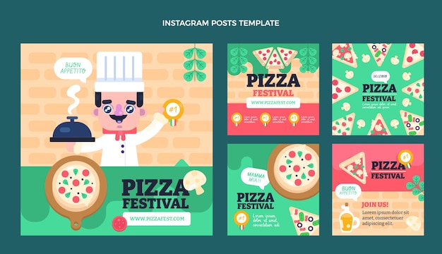 Flat design pizza fest instagram posts