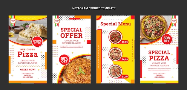 La pizza dal design piatto offre storie di instagram