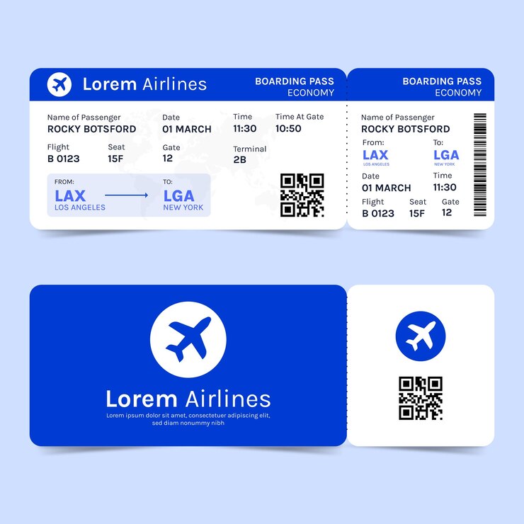 Vector flat design plane ticket boarding pass concept illustration template