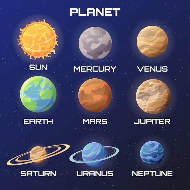 Vector flat design planets illustration collection