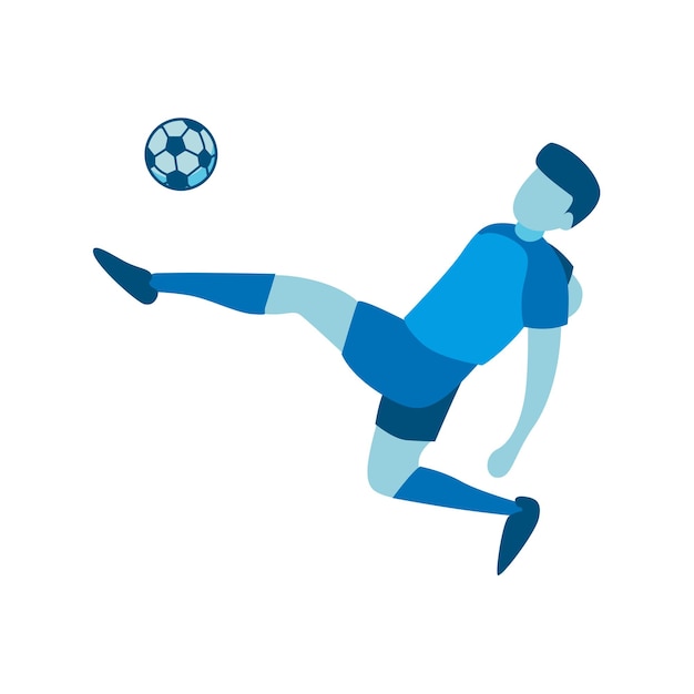サッカーボールをキックするプレーヤーのフラットデザイン