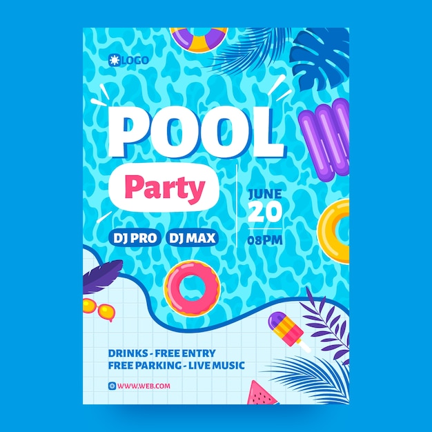 Vector flat design pool party poster template