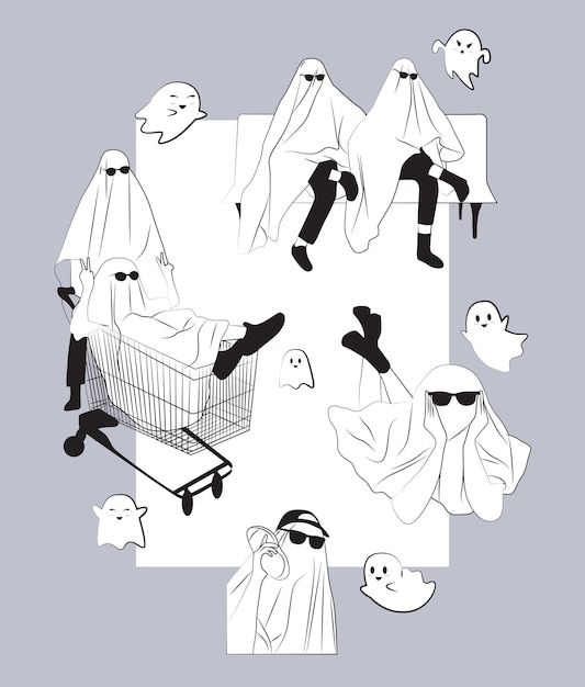 Flat design poses series with ghost  costume