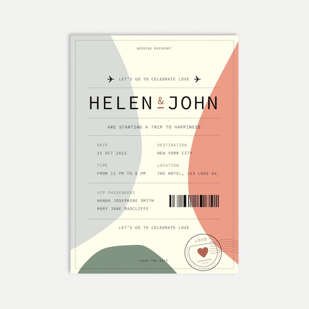 Vector flat design postcard wedding invitations